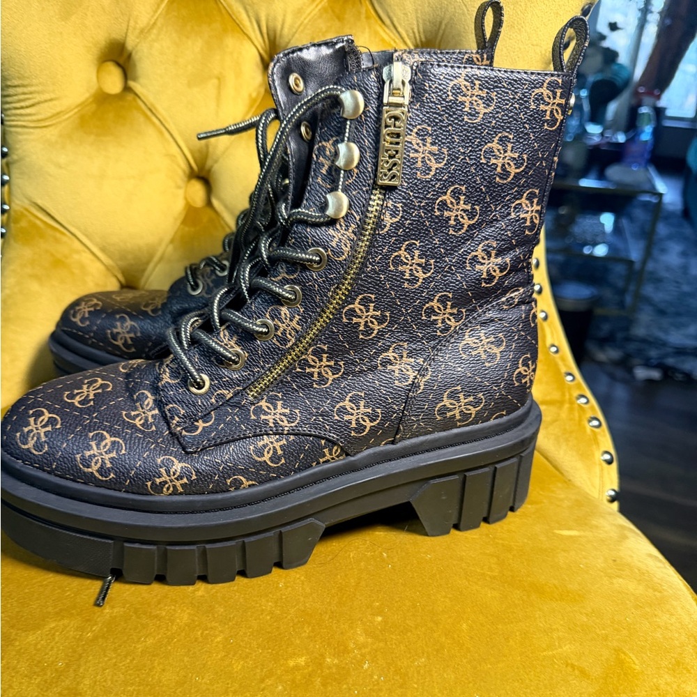 Guess Black and Brown Logo Ankle Boots